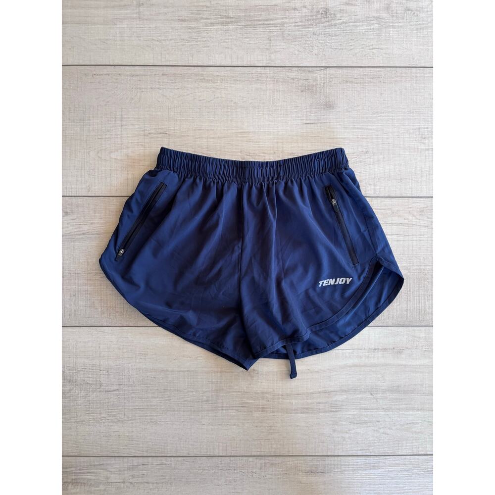 TENJOY Navy Quickdry Lightweight Running Short Joggers Lined w/ Zip Pockets | M